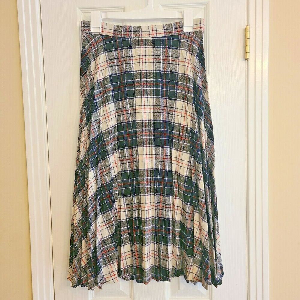 Vintage Raspini Womens Pleated Skirt, Wool Blend, Black/White Plaid, Size 13/14